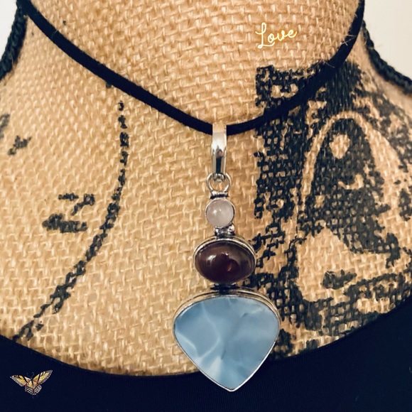 Owyhee Opal • Amethyst • Rose Quartz Gemstone Handmade Pendant Choker - Picture 2 of 5